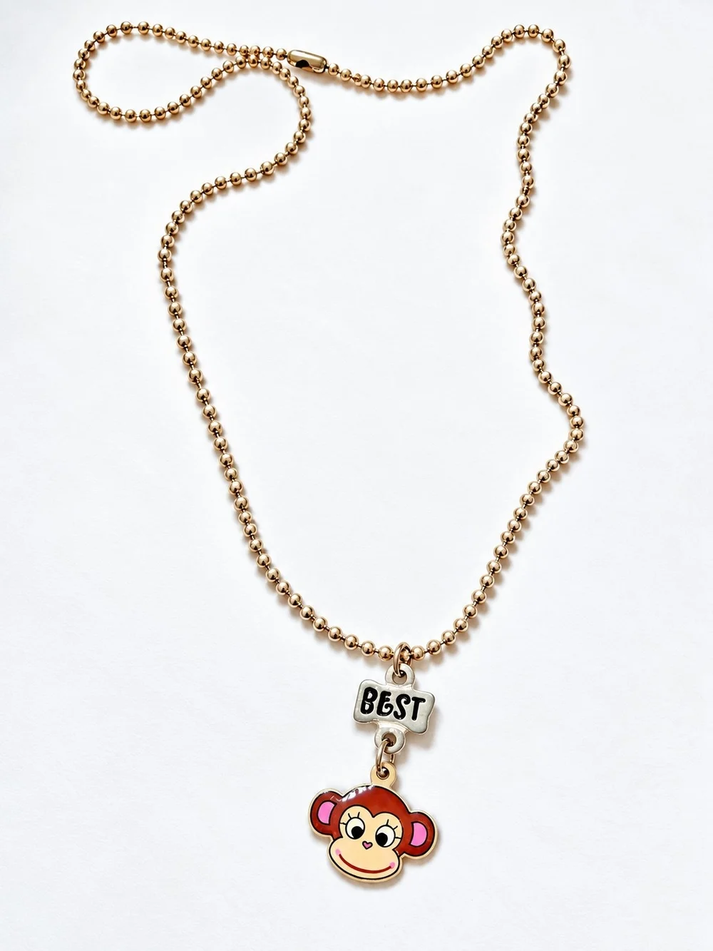 Best Friend Monkey Pendant Necklace Pink Brown Silver Tone Kids 16